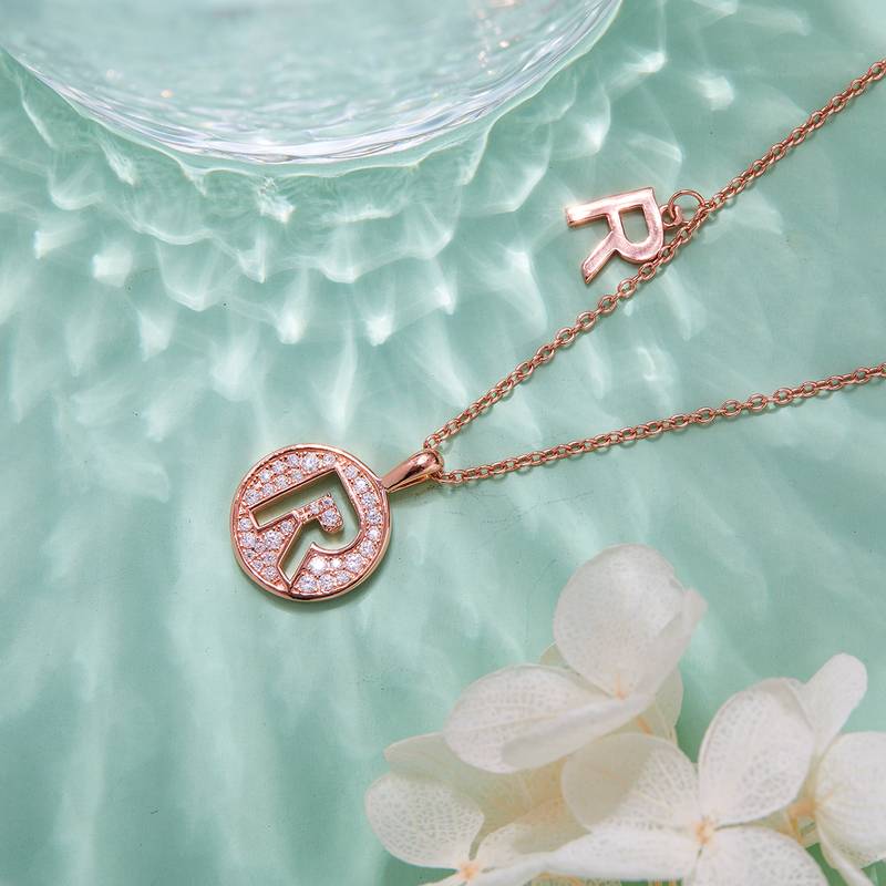 R pendant S925 silver plated rose gold Moissanite diamond light luxury letter necklace